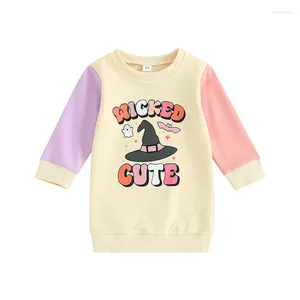 Pudcoco – robe sweat-shirt d'halloween pour filles, manches longues, col rond, chapeau de sorcière imprimé, hauts pull, 6M-4T