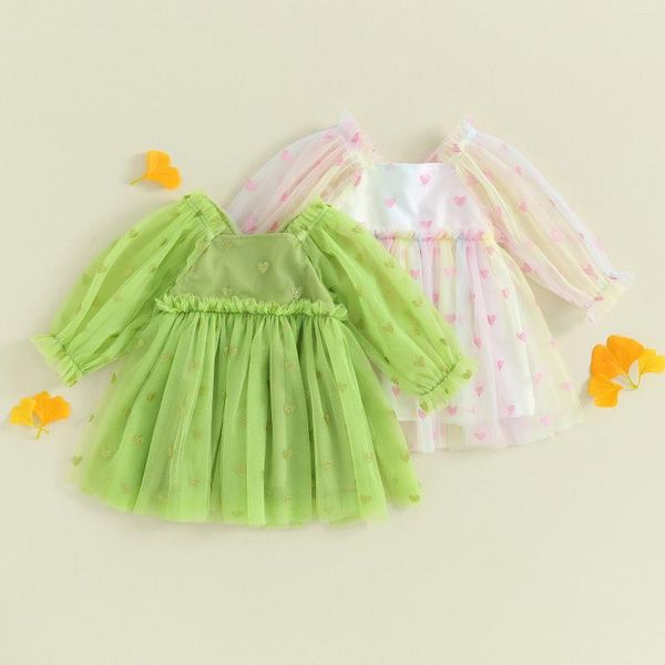 Vestidos de niña Pudcoco Tutu Vestido de tul Niño Patrón de mariposa Corazón Manga larga Cuello cuadrado Mini fiesta pequeña 6M-4T