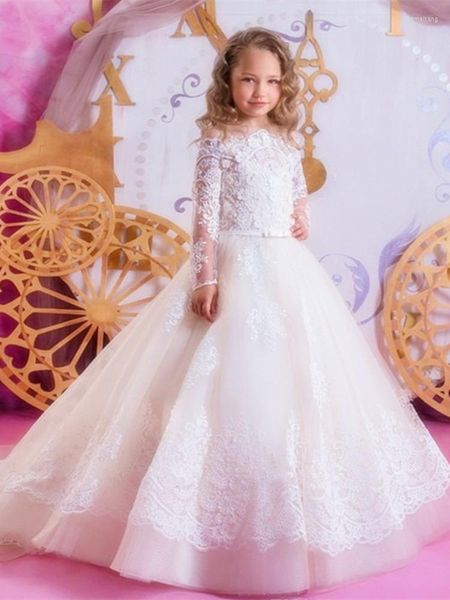 Vestidos de niña vestido hinchado con tren de barrido lindo bebé tutú flor de tul 2023 alto bajo princesa fiesta de cumpleaños