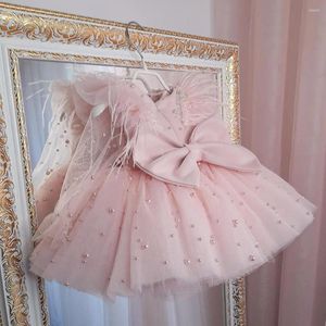 Robes de fille Puffy Pink Flower Dress Pearl Sleeves Princess Brithday Party Baby Frist Communion