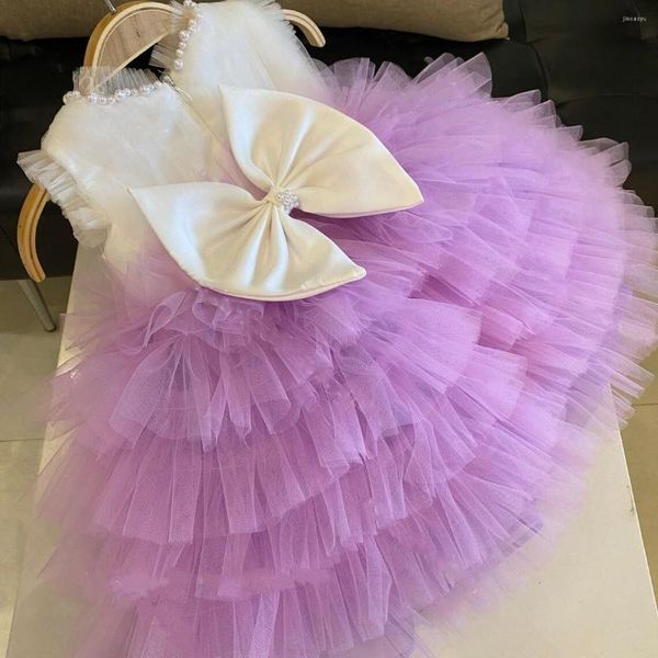 Robes de fille gonflée robe de fleur de tulle pour le mariage princesse fête d'anniversaire satin arc bal beauté pageant robe de bal première communion porter