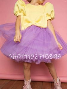 Robe à fleurs violette pour filles, col rond, ligne a, en Tulle, princesse, longueur aux genoux, courte, pour fête de mariage, première Communion