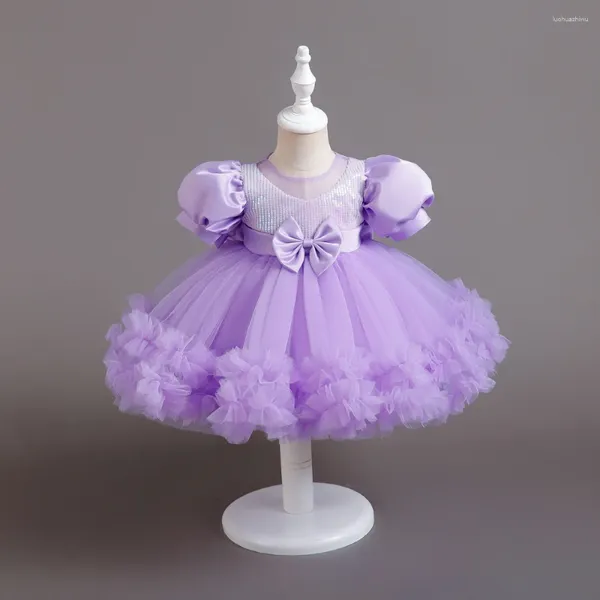 Vestidos de niña, vestido morado para chico, tutú con lentejuelas, ropa para primera fiesta de cumpleaños, vestido de baile de princesa con manga abombada de Navidad de 1 a 6 años