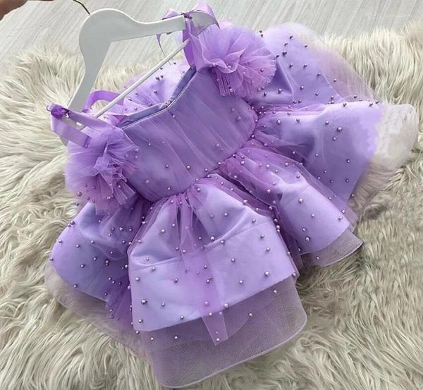 Robes bouffantes violettes pour filles, pour fête d'anniversaire, bretelles, décoration de perles, robe de bal de concours, en Tulle, robe de noël