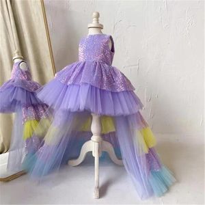 Robes de fille Purple Sequins superposition robe de fleur o