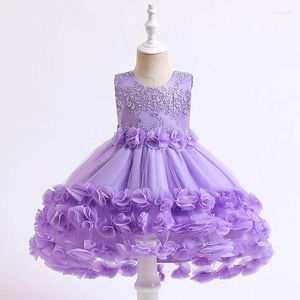 Robes de fille violet sans manches dentelle enfant en bas âge bébé Hi-Lo fête d'anniversaire de mariage à la main fleur Tutu robe