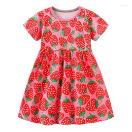 Meisjesjurken QR9731 2023 Zomermeisjesjurk met korte mouwen Aardbeienprint Ronde hals Prinses Groothandel voor kinderen