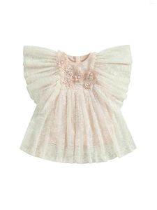 Vestidos de niña Rarjuiey Born Infant Baby Romper Dress Flower Lace Tulle Tutu Summer Birthday Party Princess Body (Beige