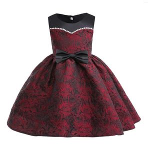 Robes de fille rouge noir Rose robe à fleurs coton décontracté perles robes de fête élégantes pour enfants pour enfants anniversaire 2 à 10 ans