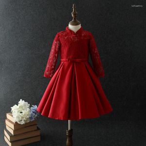 Robes de fille robe rouge filles élégant manches longues fleur de noël robe Princesa 3 4 6 8 10 12 ans vêtements 185011