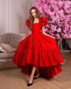 Robes de fille rouge robe de première Communion jupe haute basse remise de diplôme princesse en Satin anniversaire sur mesure