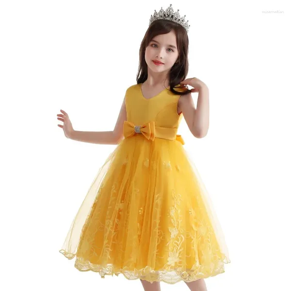 Vestidos de niña, vestido rojo, rosa, amarillo, flor, tutú informal para bebé, actuación de boda y cumpleaños, ropa para niños para niñas, talla 3-10 años