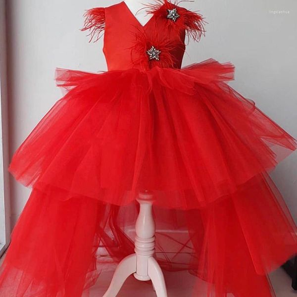 Vestidos de niña Vestido de flores de tul en capas para niñas hinchadas rojas Ropa para niños Vestido de desfile de princesa Primera comunión