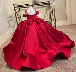 Robes de fille en satin rouge robe de princesse enfant en bas âge 1 an robe d'anniversaire fête de Noël fleur 9M-14Y