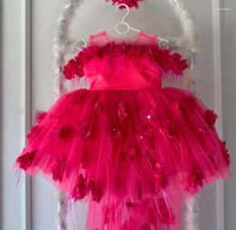 Robes de fille rouge Tulle enfant en bas âge robe de bébé à plusieurs niveaux fleurs 3D cadeau d'anniversaire fleur de mariage enfant 12 M longue queue