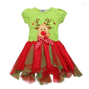 Filles robes renne les filles vertes robes de Noël vêtements bébé robe de bal de bal de mode tutu vêtements de cerf x'mas costumes 1-5y