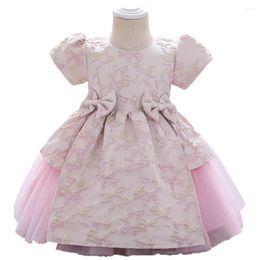 Vestidos de niña Flor Retro vestido infantil de princesa dos lazos bautismo primer año para niñas fiesta de cumpleaños ropa de boda