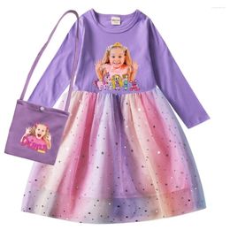Robes de fille Roma et Diana Show Vêtements Kids Kids Long Manches Princesse Robe Baby Girls Tshirt Mesh Sequin Robesbag Enfants