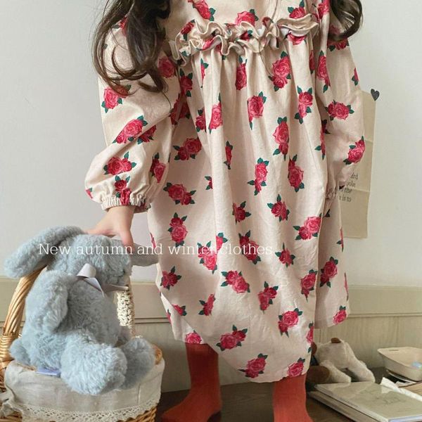 Robes d'automne pour filles, motif de Roses romantiques, chemisier pour enfants, mode coréenne décontractée, vêtements amples