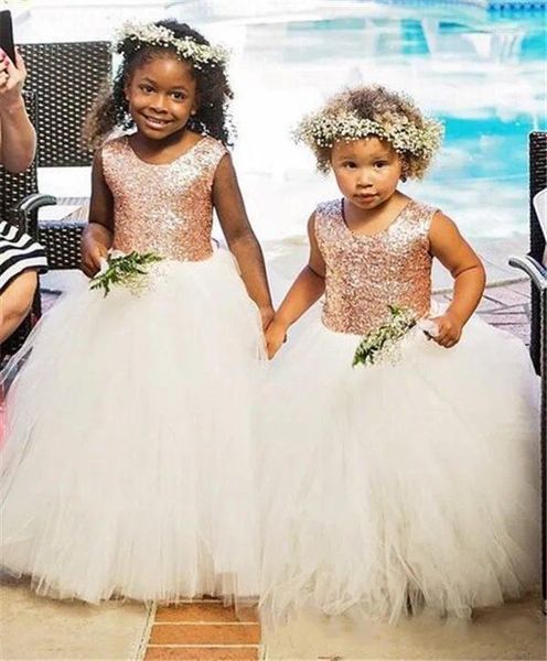 Vestidos de niña Flor de oro rosa Niñas Lentejuelas Tutu Bebé para adolescentes Vestido formal de fiesta de cumpleaños infantil