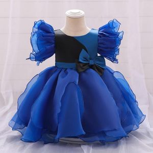 Robes fille bleu Royal manches cape infantile filles robe de fête d'anniversaire bébé 6 M-24 M robe de bal Tutu robe de noël cadeau de l'année