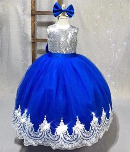 Meisjesjurken Koningsblauwe bloemenjurk voor bruiloft Baljurk Kind Gezwollen Eerste verjaardagsfeestje Kerst Heilige communie