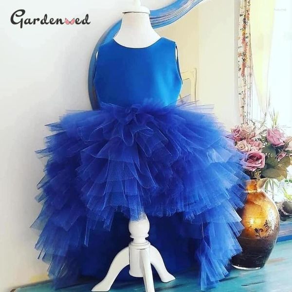 Vestidos de niña Vestido de princesa azul real Capas de tul con gradas Una línea Flor Cumpleaños Bebé