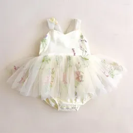 Meisjesjurken Royal Princess Floral Embroidery Tule bowknot jurk jurk ruches lagen baby kant romper lente zomer herfst peuter outfit