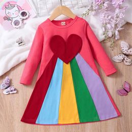 Meisje Jurken SAILEROAD 2024 Herfst Kinderkleding Hart Regenboog Lange Mouw Outfit Baby Meisjes Prinses Jurk Katoen Kinderkleding