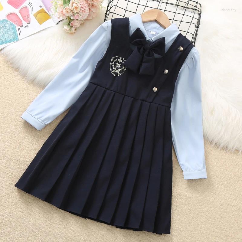 Flicka klänningar skol uniform barn kläder för tonåring preppy stil flickor höstskjorta klänning 2 st barn kostymer 6 8 10 12 år