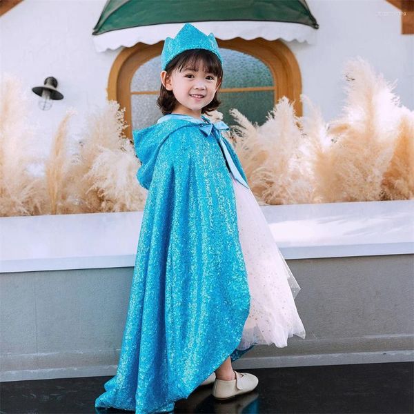 Robes de fille Cape à capuche à paillettes pour enfants avec couronne pour Noël et Halloween Costume de cosplay