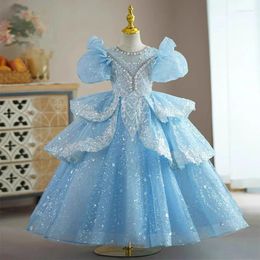 Robes de fille brillantes, paillettes de fleurs avec perles, robes de bal d'anniversaire pour enfants