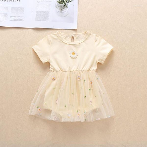 Fille robes à manches courtes barboteuse pour bébé été mignon marguerite rouge coeur aimant coton combinaison né enfant doux doux Tulle jupe