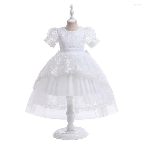 Fille robes manches courtes enfants vêtements formels dentelle couleur unie mignon haut bas filles robes noël enfants pour 4-7Y