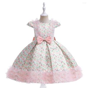 Fille Robes Manches Courtes Imprimer Fleur Floral Enfants Automne Princesse Enfants Robes De Soirée Demoiselle D'honneur Vêtements Formels