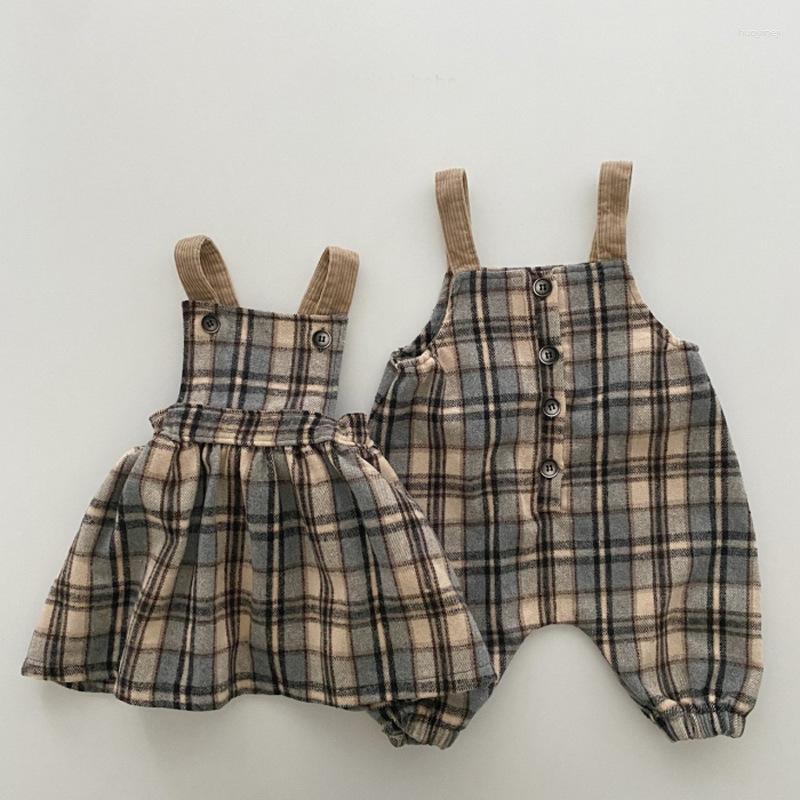 Girl Dresses Sister Brother Matching Clothes Born Kids Baby Boy Romper Bib Pants Dress Famliy Outfit