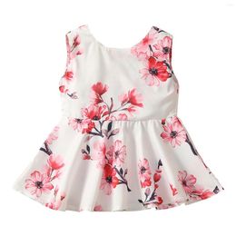 Fille robes jupe ensemble pour enfant en bas âge filles Com robe sans manches robe d'été imprimés floraux princesse danse fête