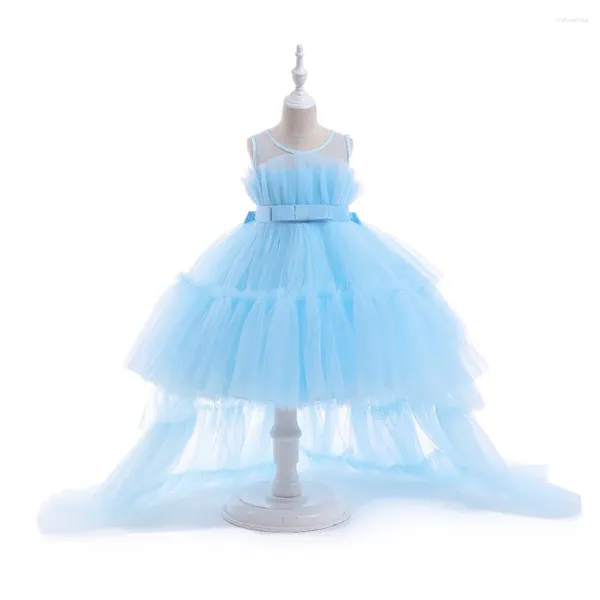 Robes de fille robe de bal bleu ciel robe bouffante avec traîne fleur enfants salut-bas fête d'anniversaire première Communion