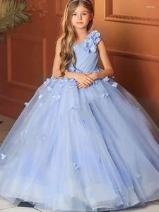 Robes de fille bleu ciel fleur gonflée une épaule avec ajustement 3D princesse fête de mariage robes de défilé de mode