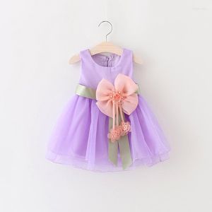 Fille Robes Sans Manches Coloré En Mousseline De Soie Bébé Robe D'été Avec Fleur Arcs Conception Enfants Es Infant Casual Frock Fashion Party