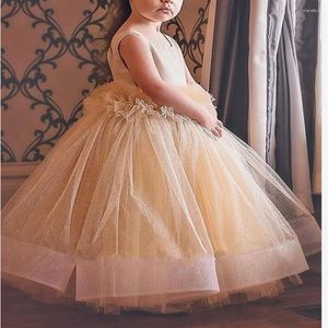 Robes de fille sans manches belle robe à fleurs Tulle col rond enfants princesse mariage brillant bal première Communion anniversaire