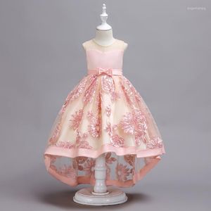 Robes de fille sans manches rose Hi-Lo broderie princesse Pageant enfants bal robe de bal robe de demoiselle d'honneur junior réception