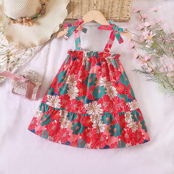 Fille Robes Petite Et Moyenne Taille Enfants Sling Bowknot Robe Imprimée Mode Casual Groupe 2 7 Ans Fleur 18 Mois