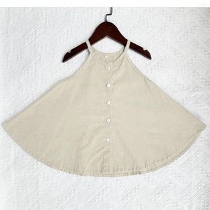 Robes de fille Couleur Unie Fille Coton Et Lin Robe À Bretelles D'été Haut Sans Manches Plage Deux Pièces Pour Enfants Fantaisie Tween