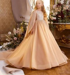 Robe à fleurs en Tulle pelucheux pour filles, avec des appliques scintillantes, avec nœud, élégante, pour mariage, première fête d'anniversaire eucharistique pour enfants