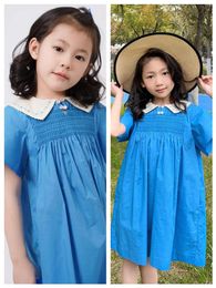 Meisjesjurken Spot G24 lente- en zomerrevers met geborduurde blauwe jurk met handkabel