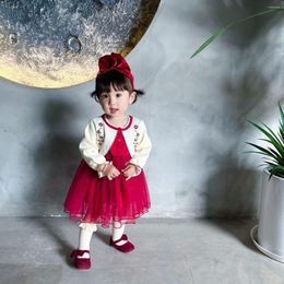 Mädchen Kleider Frühling Herbst Baby Kleid Kleidung Langarm Prinzessin Rot Gaze Rock Geburtstag Kleidung Anzug