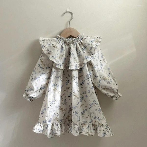 Robes de printemps et d'automne pour filles, tenue à manches longues, imprimé floral, à la mode, vêtements de princesse mignons à volants pour enfants en bas âge