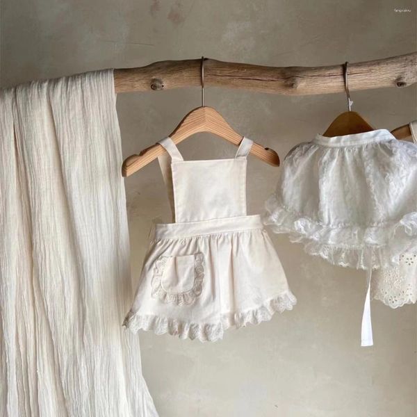 Vestidos de niña Primavera Otoño Ins Nacido Moda Volantes Monos de encaje Bolsillo para bebé Tirantes Mono Infantil Algodón Casual Princesa Delantal