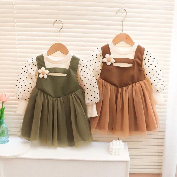 Robes de printemps pour filles, vêtements de bébé, faux deux pièces, manches longues, maille, douce, robe de princesse pour petites filles